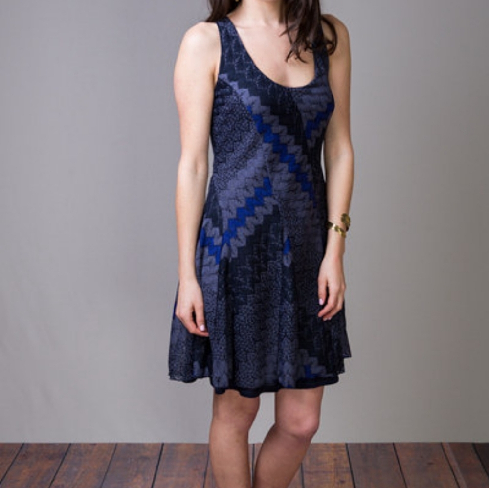 Free People Mini Dress in Indigo Combo Geometric Patterned Women's X-Small